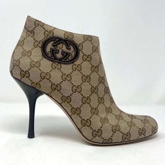 Gucci Vintage GG Monogram Brown Stiletto Booties – Size 9.5B - Picture 5 of 12